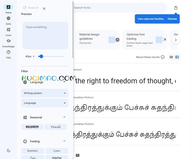 google fonts网站截图