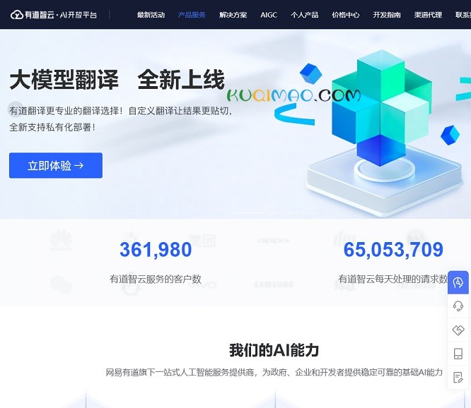 有道智云AI开放平台网站截图