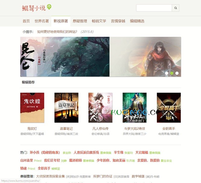 鲲弩小说网站截图