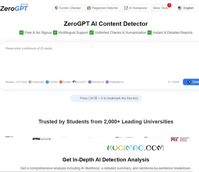 ZeroGPT Plus网站截图