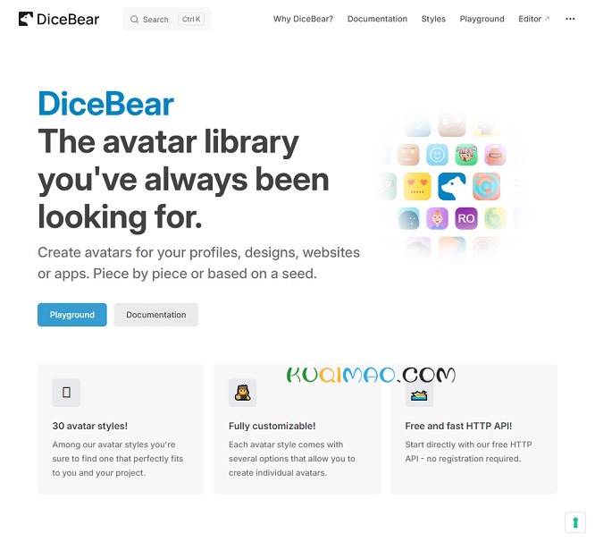 DiceBear网站截图 DiceBear网站截图