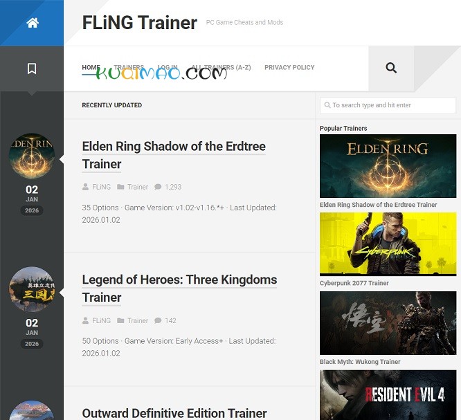FLiNG Trainer网站截图