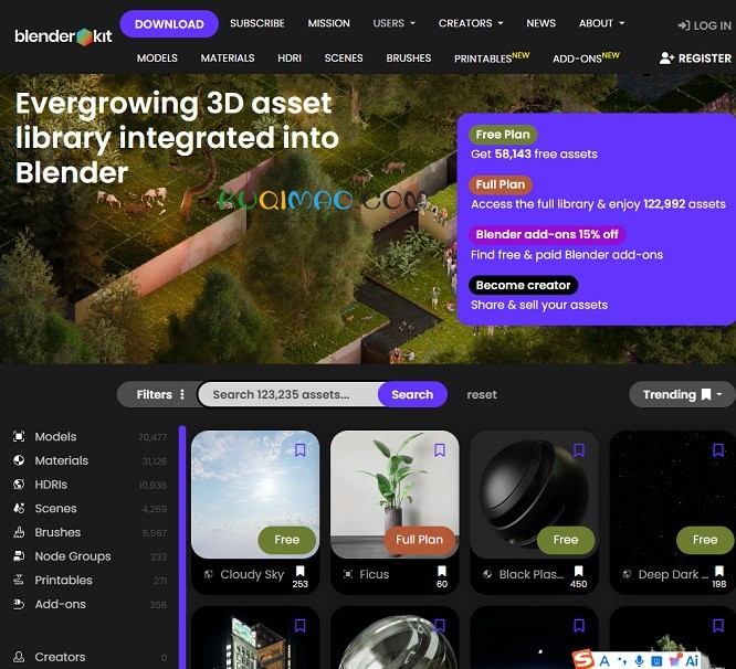 BlenderKit网站截图